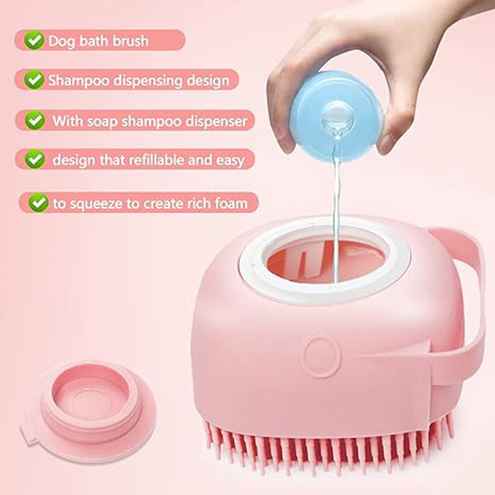 Dog Cat Bath Brush Comb Silicone Rubber Dog  Puppy Massage Brush Hair Fur Grooming Cleaning Brush Soft Shampoo Dispenser