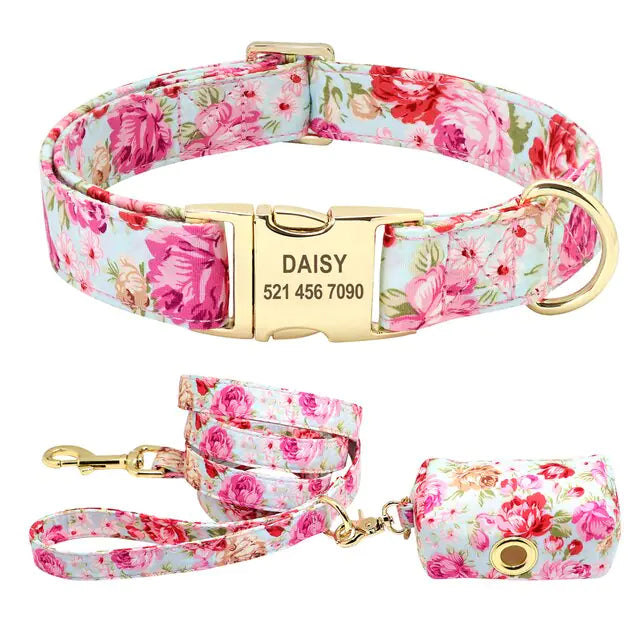 Personalized Printed Dog Collar Leash Set