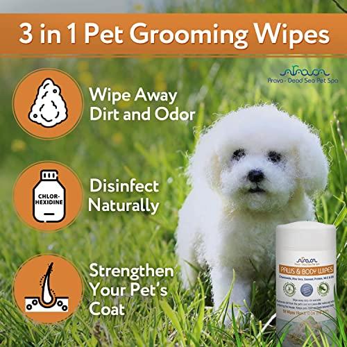 Arava Dog and Cat Wipes for Pet Grooming with Chlorhexidine and Silk