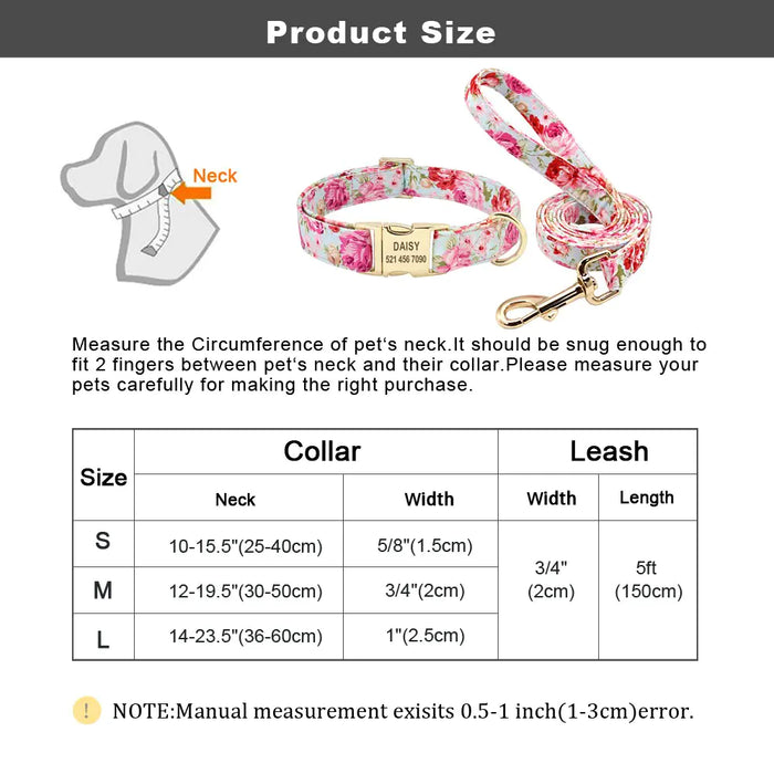 Personalized Printed Dog Collar Leash Set