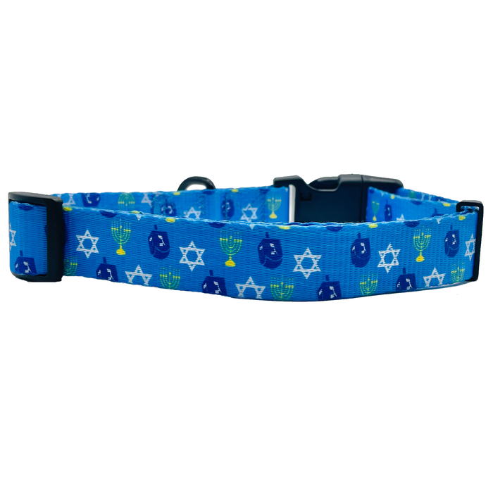 Hanukkah Dreidel Blue Dog Collar