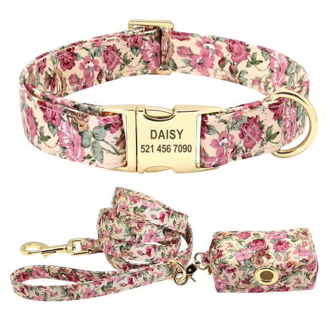 Personalized Printed Dog Collar Leash Set