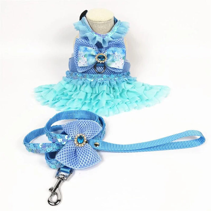 Princess Dog Dress Set with Harness and Leash - Perfect for Small Dogs